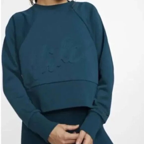 Nike Dri-Fit Flocked Cropped Sweatshirt Green Long Sleeve Pullover Size XS - Picture 1 of 7